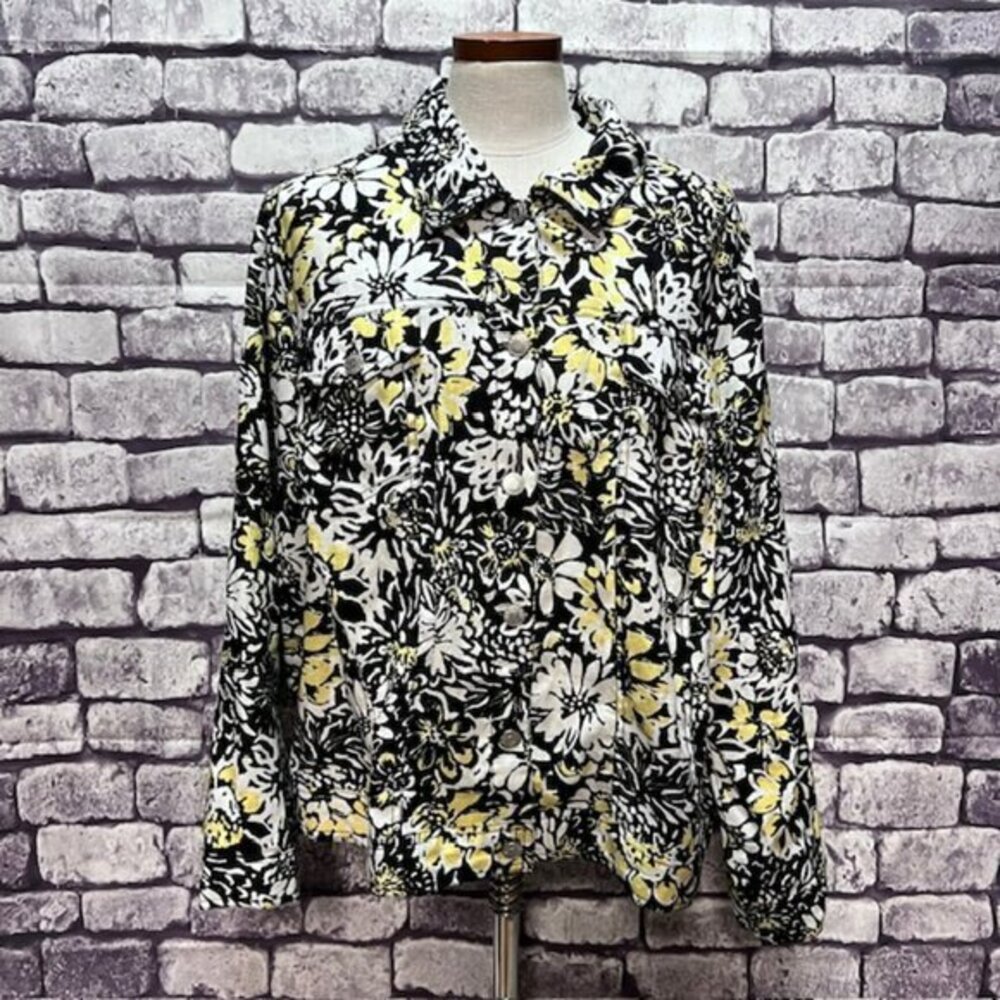 Carole Little Black, White & Yellow Button Down Jacket Size 3X